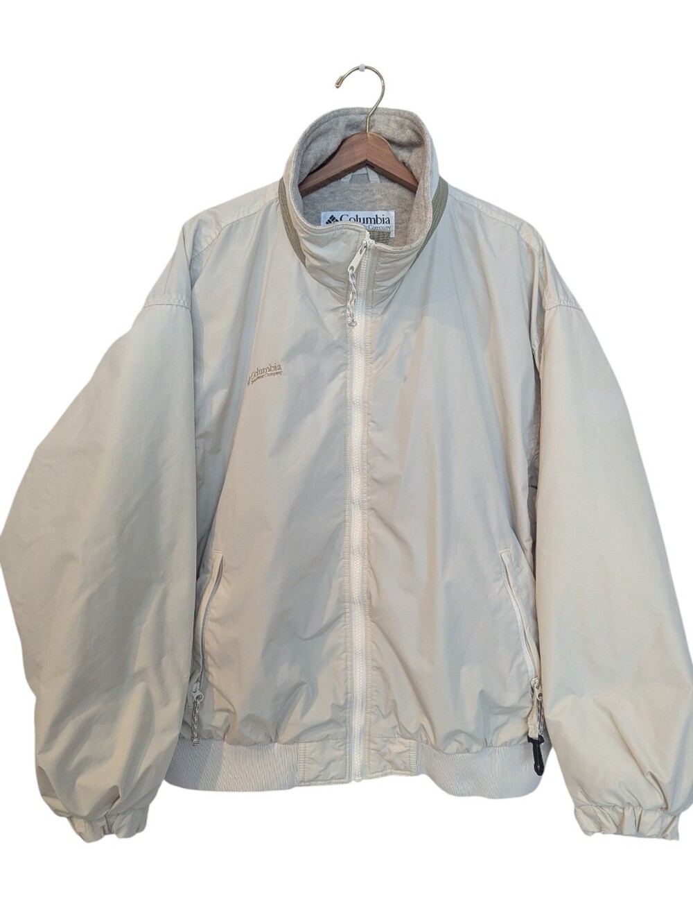 Columbia Men's Cream Fleece Lined Zip-Front Windbreaker Jacket Size XL